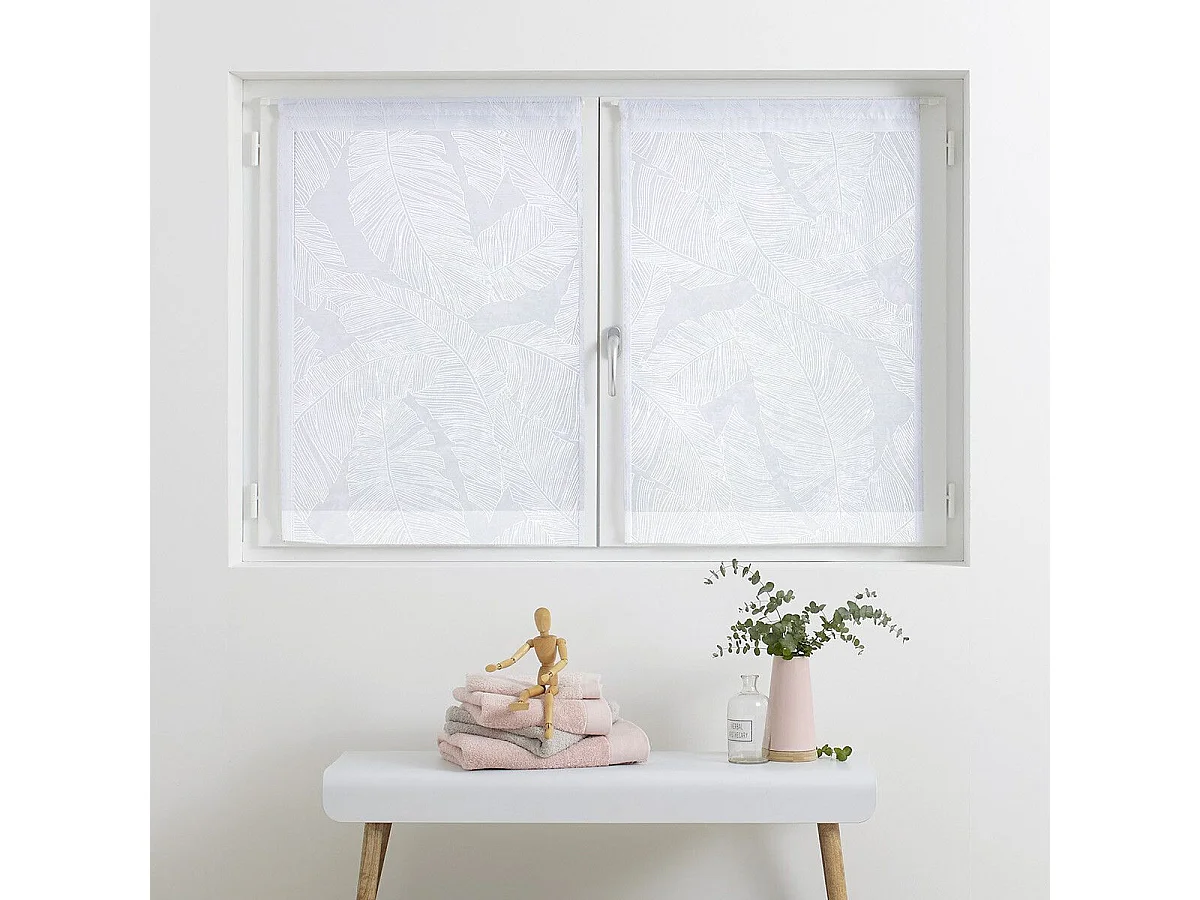 Paire de Voilages "Feuille" 60x90cm Blanc