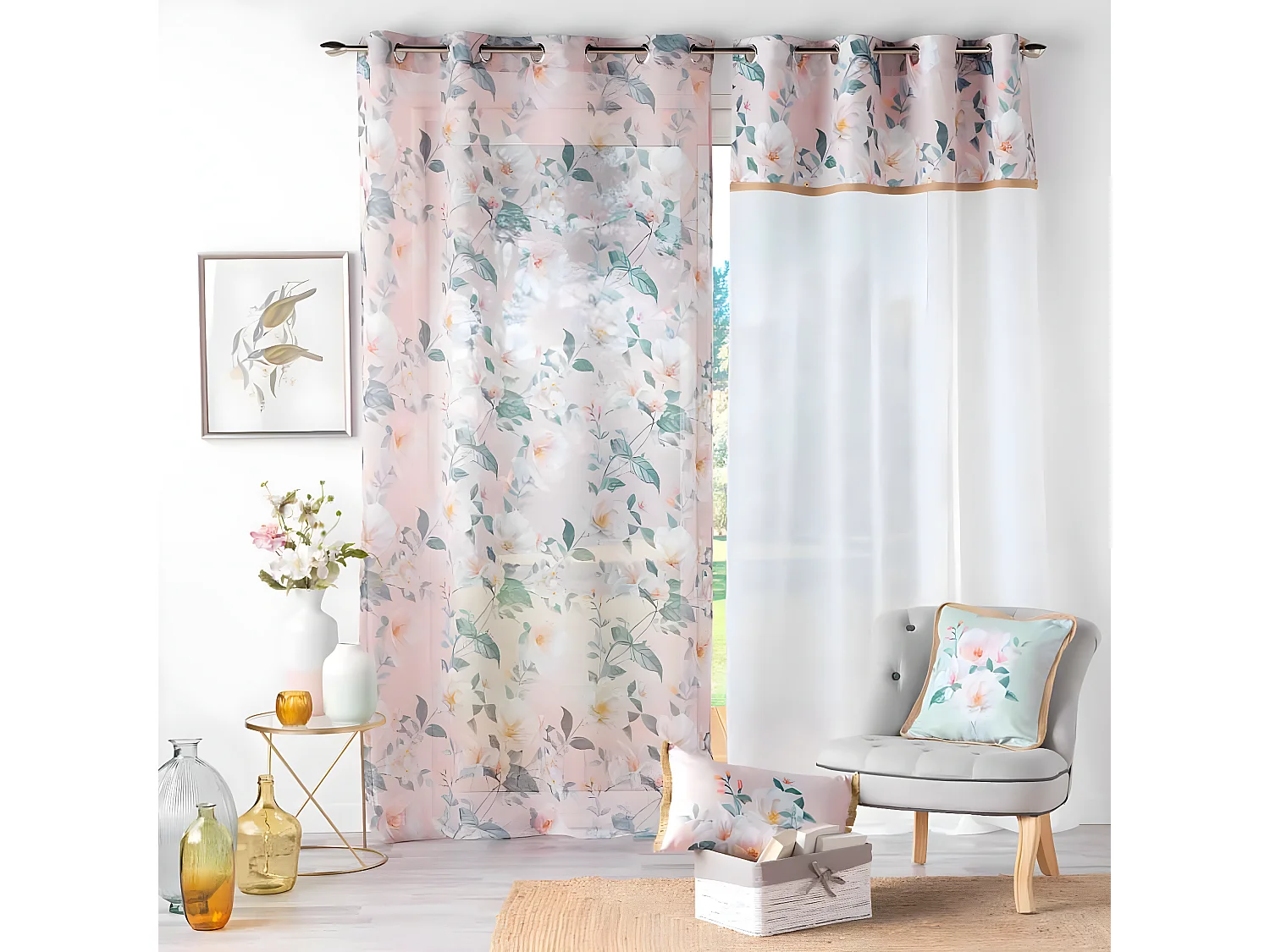 Rideau Voilage Imprimé "Alissia" 140x240cm Rose