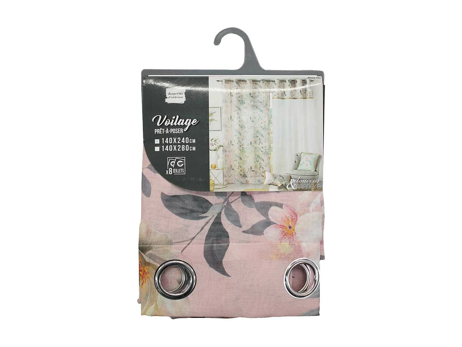 Rideau Voilage Imprimé "Alissia" 140x240cm Rose
