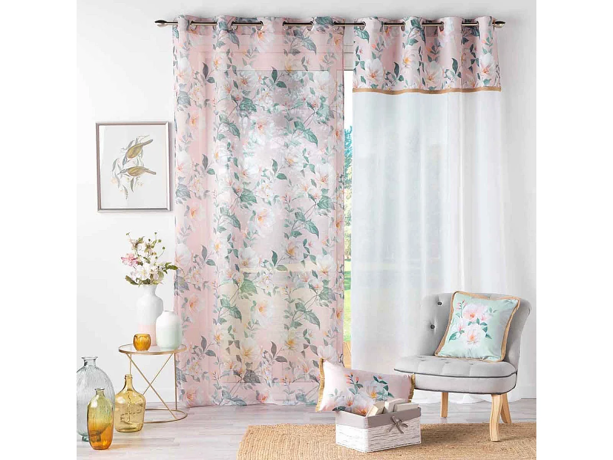 Rideau Voilage Imprimé "Alissia" 140x240cm Rose