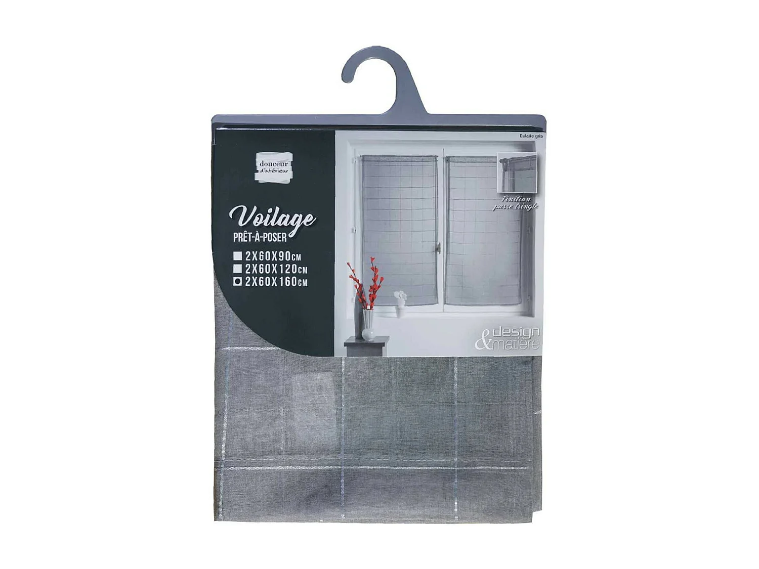 Paire de Voilages "Eulalie" 60x160cm Gris