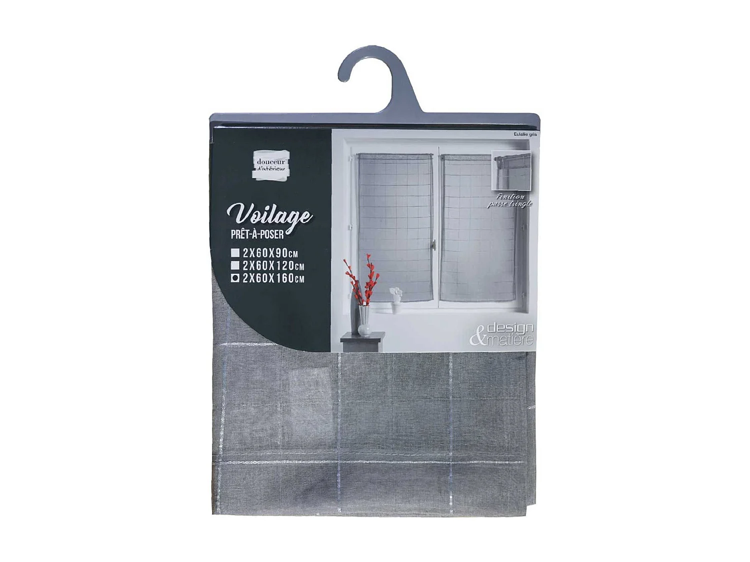 Paire de Voilages "Eulalie" 60x160cm Gris