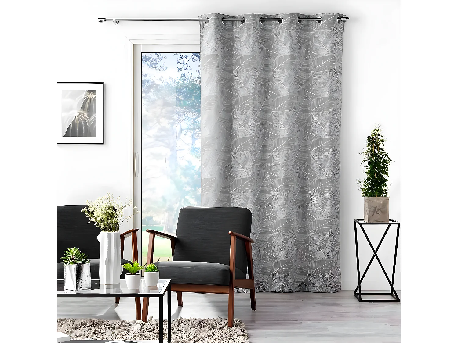 Rideau à Œillets Jacquard "Floriss" 140x260cm Gris