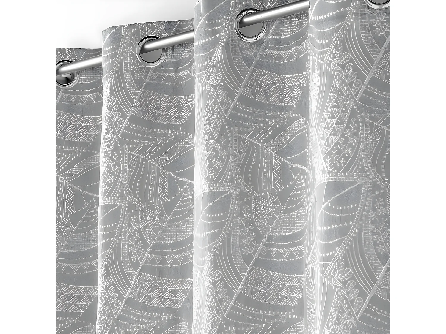 Rideau à Œillets Jacquard "Floriss" 140x260cm Gris