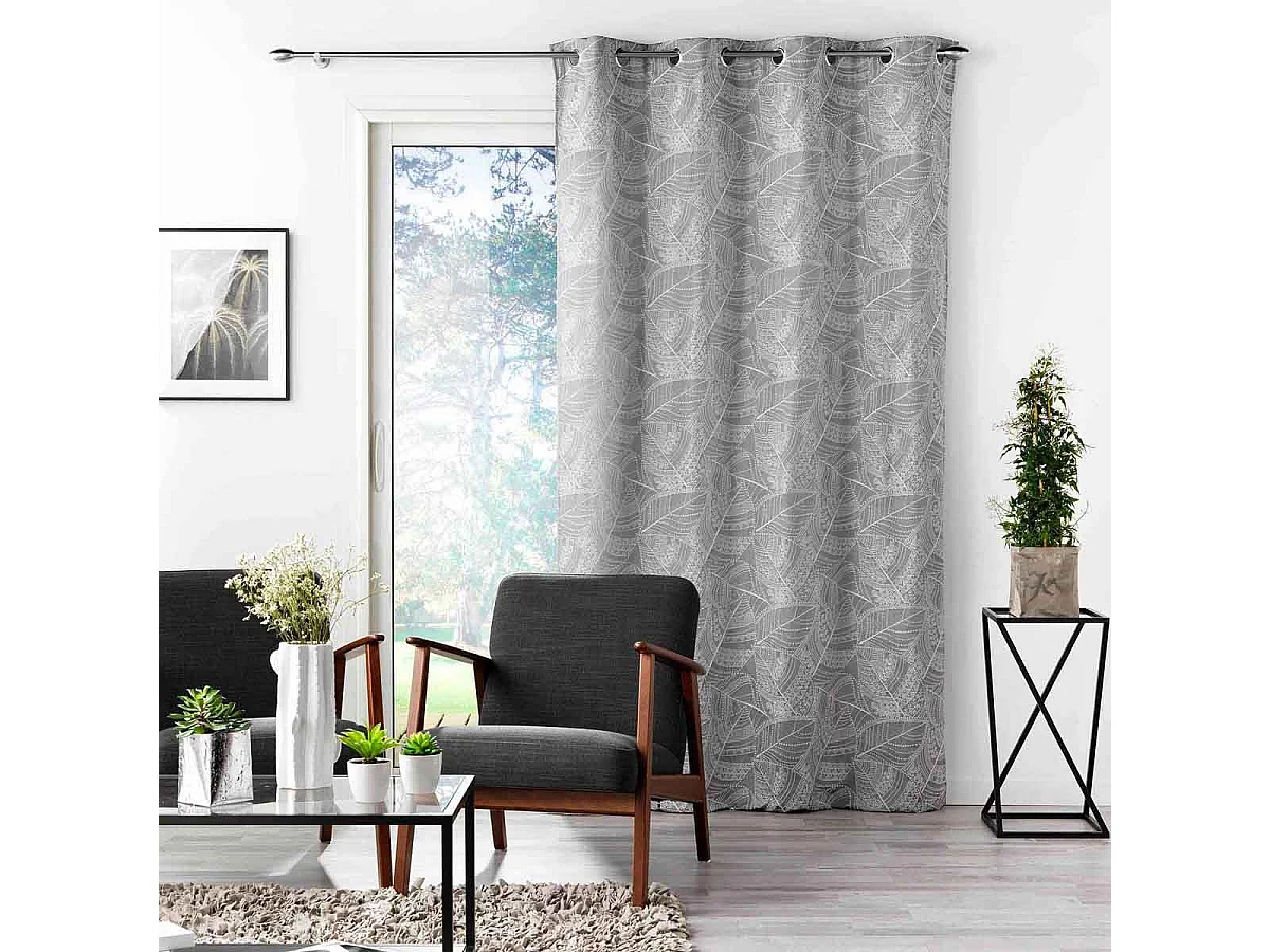 Rideau à Œillets Jacquard "Floriss" 140x260cm Gris