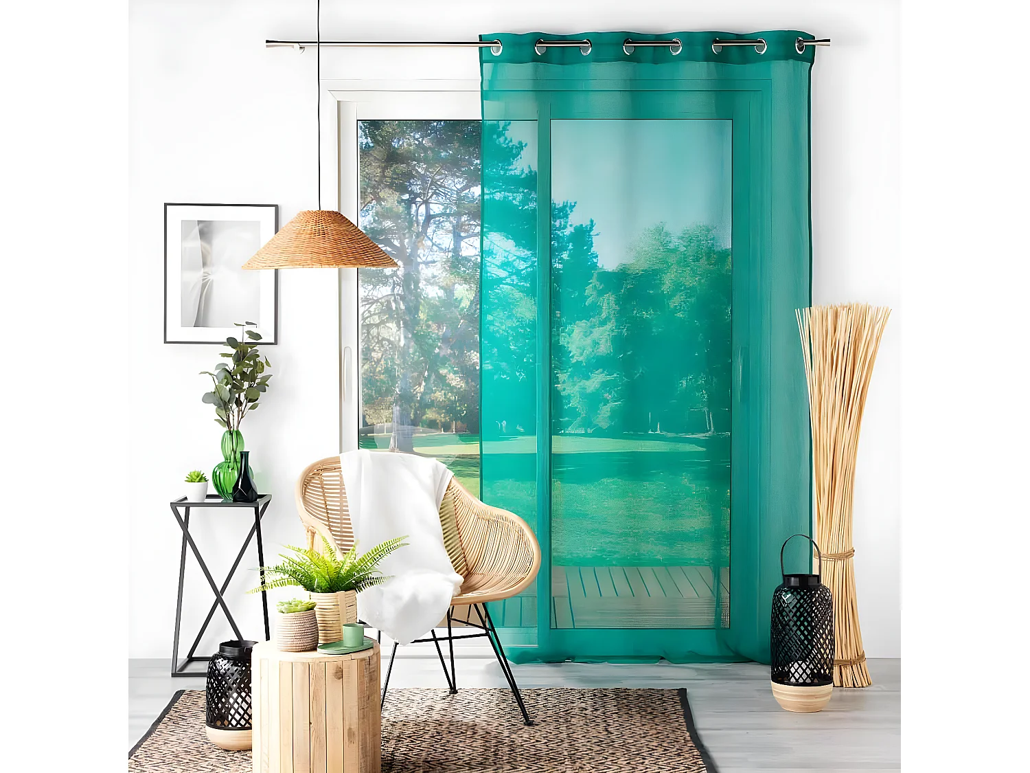 Rideau Voilage à Œillets "Sandra" 140x180cm Émeraude