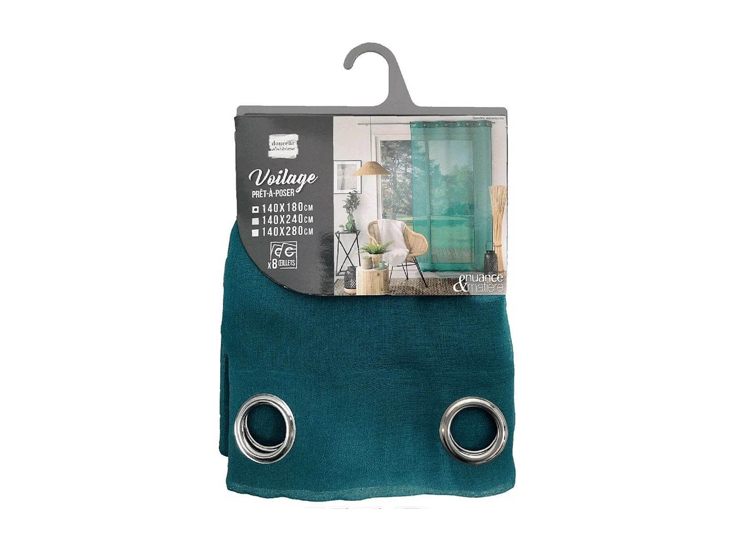 Rideau Voilage à Œillets "Sandra" 140x180cm Émeraude
