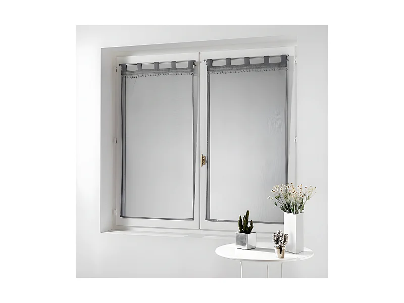 Paire de Voilages à Pompons "Poupette" 60x160cm Gris