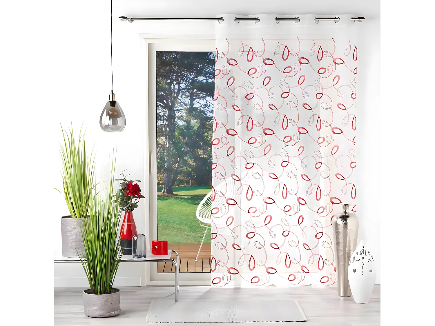 Rideau Voilage à Œillets "Hoops" 140x240cm Rouge