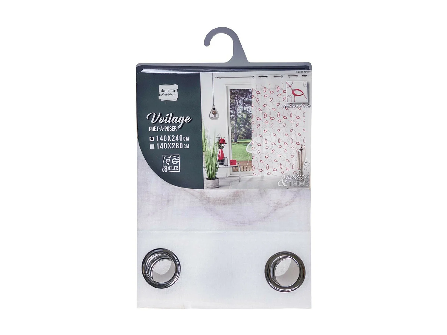 Rideau Voilage à Œillets "Hoops" 140x240cm Rouge