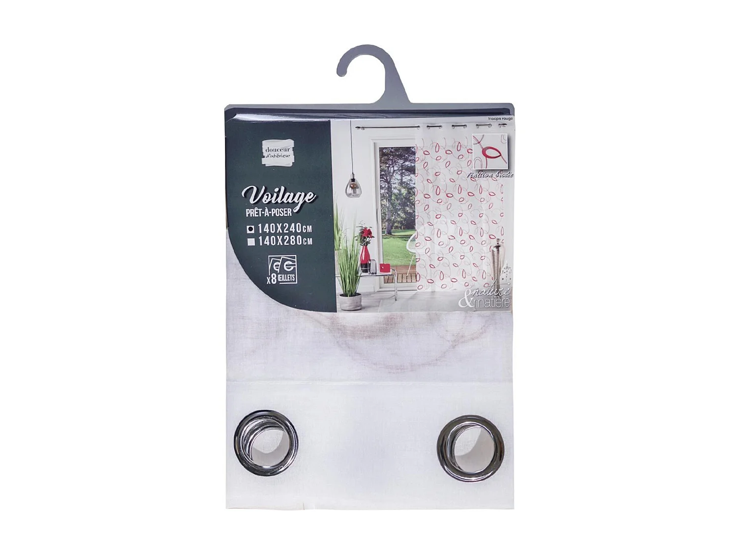 Rideau Voilage à Œillets "Hoops" 140x240cm Rouge