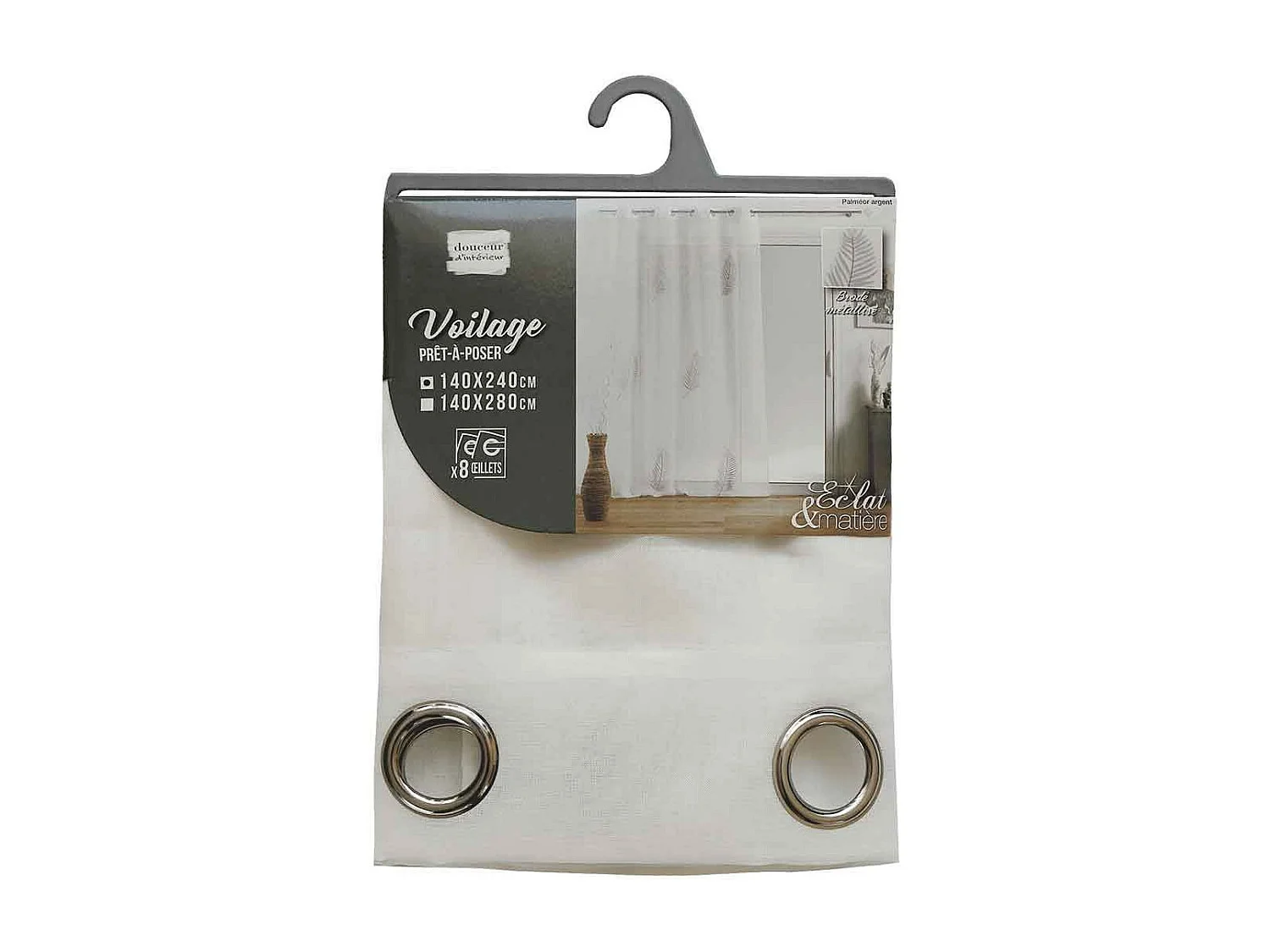 Rideau Voilage à Œillets "Palmeor" 140x240cm Argent