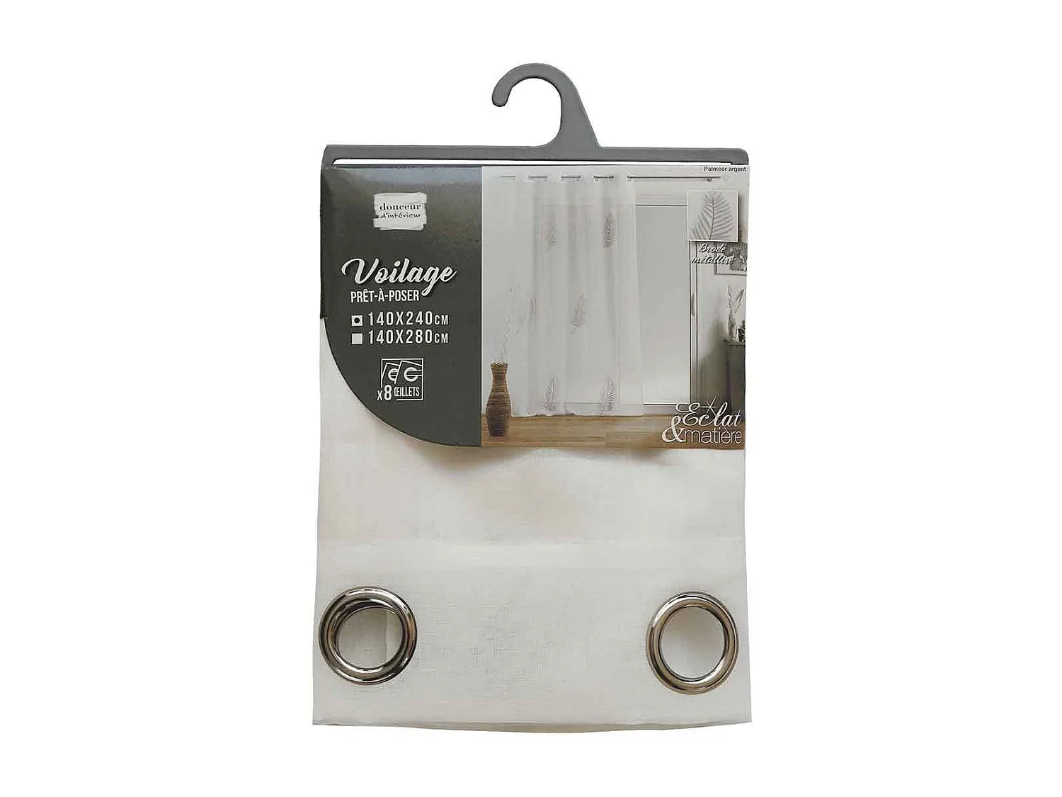 Rideau Voilage à Œillets "Palmeor" 140x240cm Argent