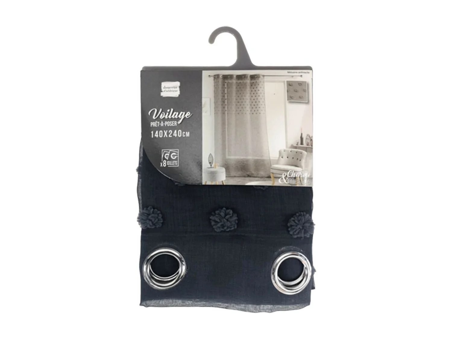 Rideau Voilage à Œillets "Mélusine" 140x240cm Anthracite