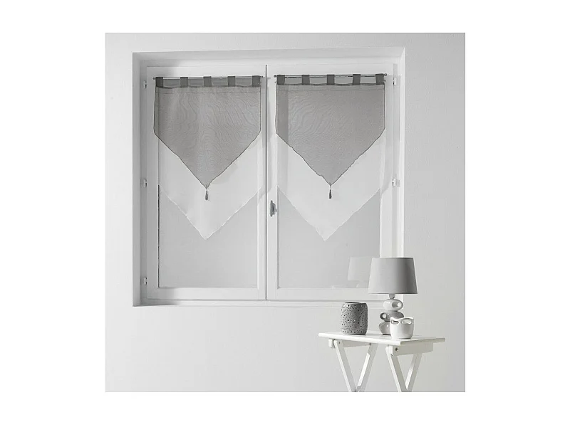 Paire de Voilages "Duo" 60x90cm Blanc & Gris