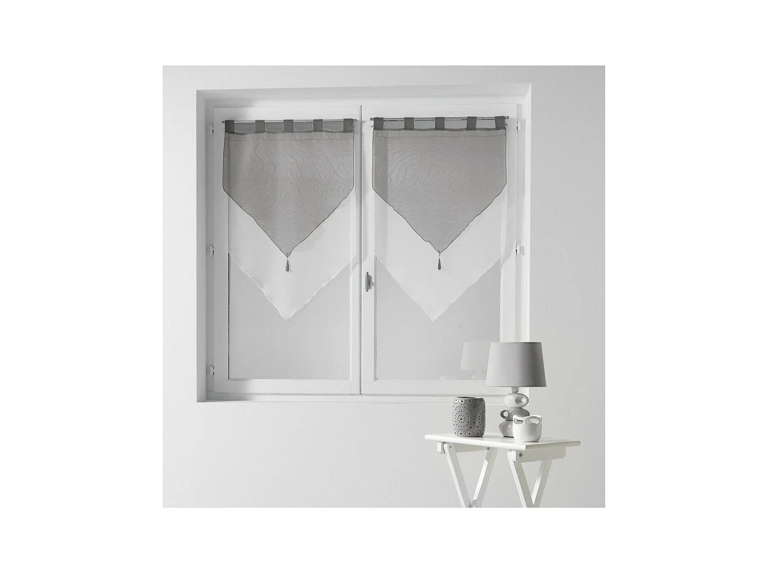 Paire de Voilages "Duo" 60x90cm Blanc & Gris