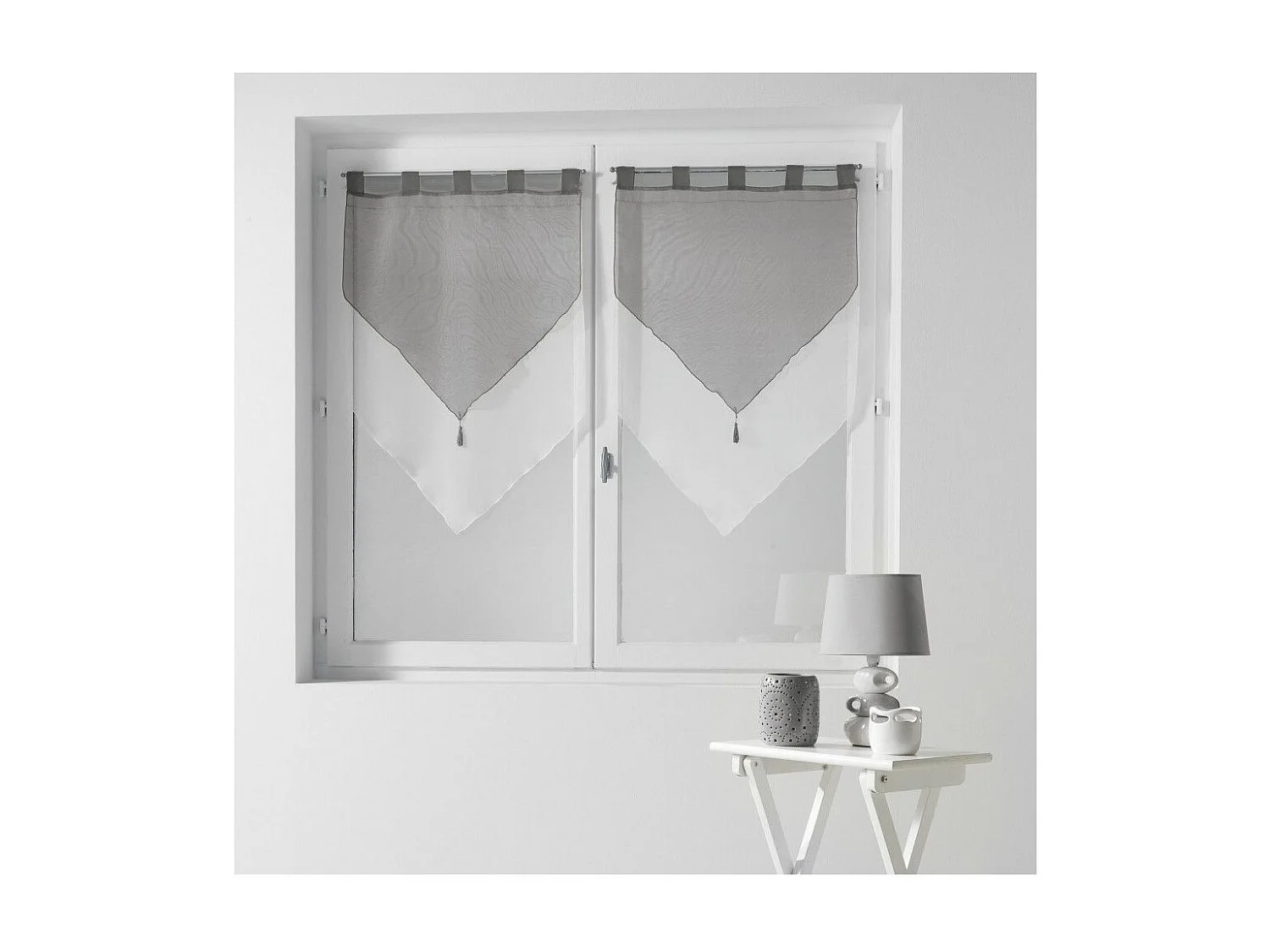Paire de Voilages "Duo" 60x90cm Blanc & Gris