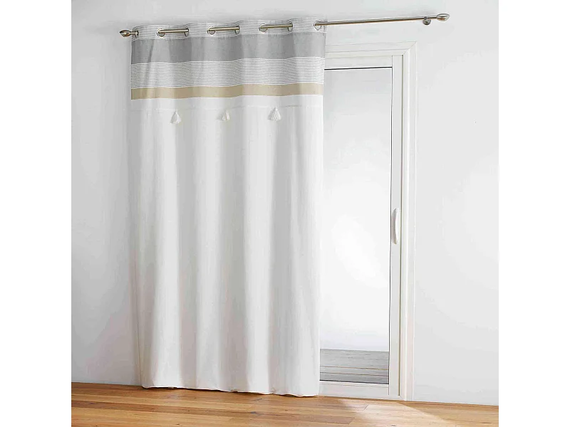 Cortina semi-opaca parte superior rayadas con pompones 140 x 240 cm