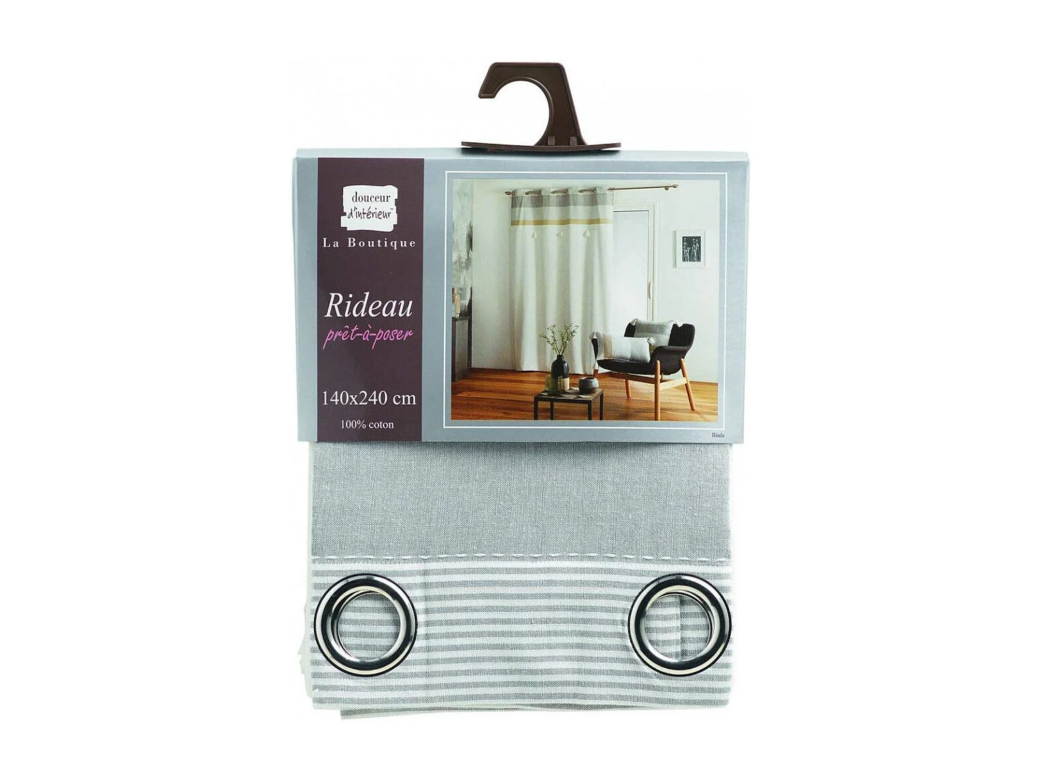 Cortina semi-opaca parte superior rayadas con pompones 140 x 240 cm