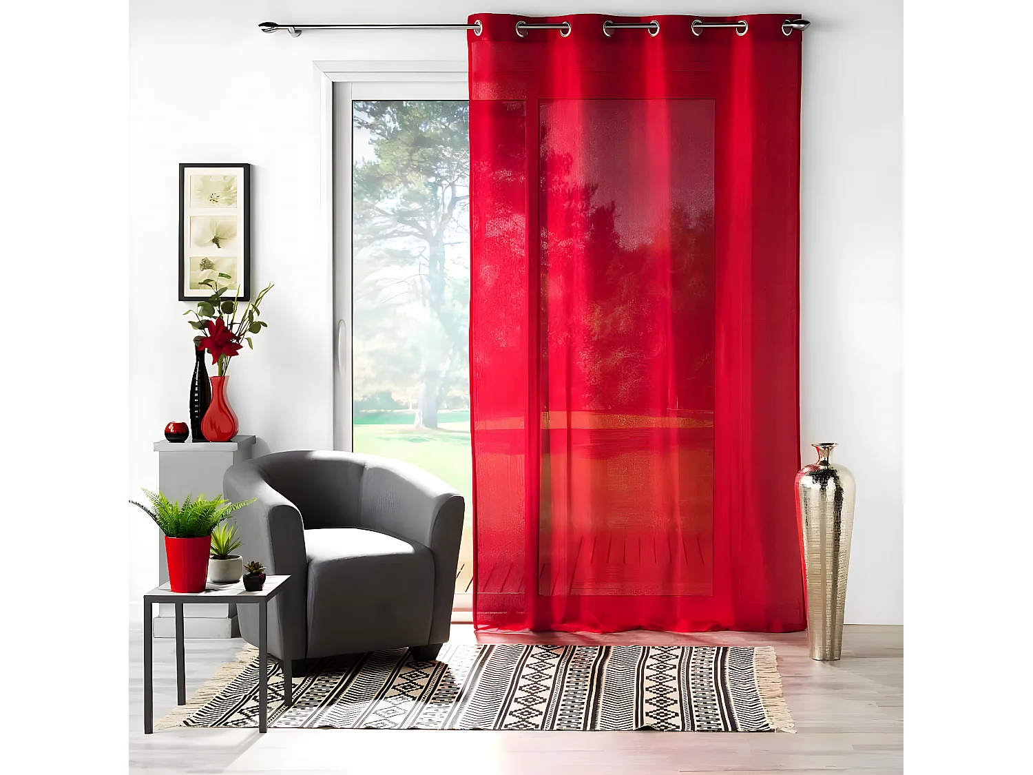 Rideau Voilage à Œillets "Castille" 140x240cm Rouge