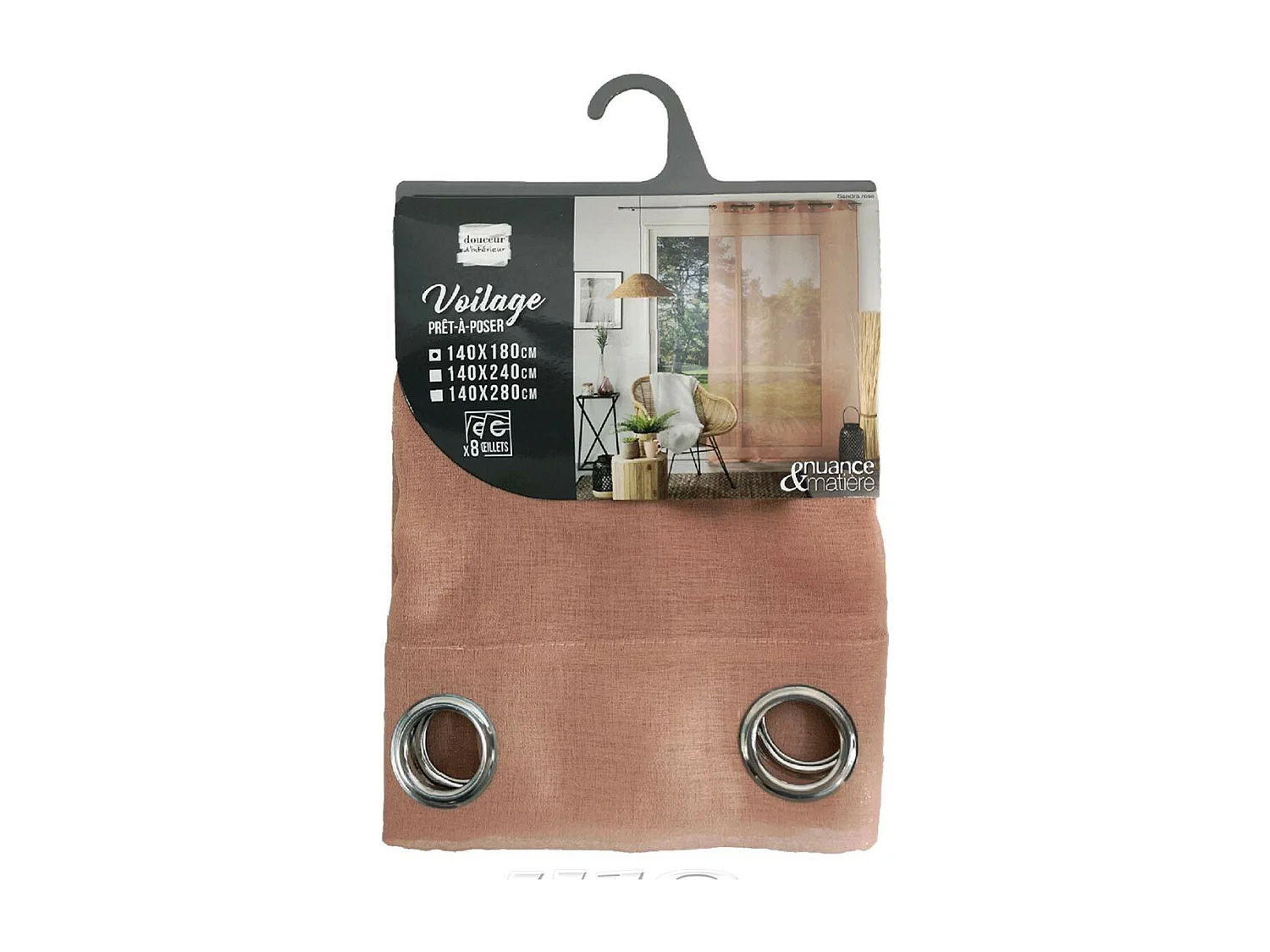 Rideau Voilage à Œillets "Sandra" 140x180cm Rose
