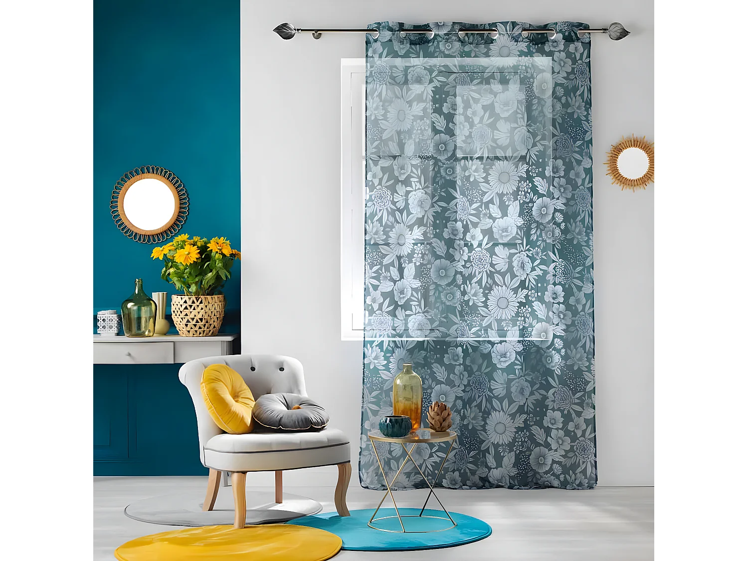 Rideau Voilage à Œillets "Milady" 140x280cm Bleu