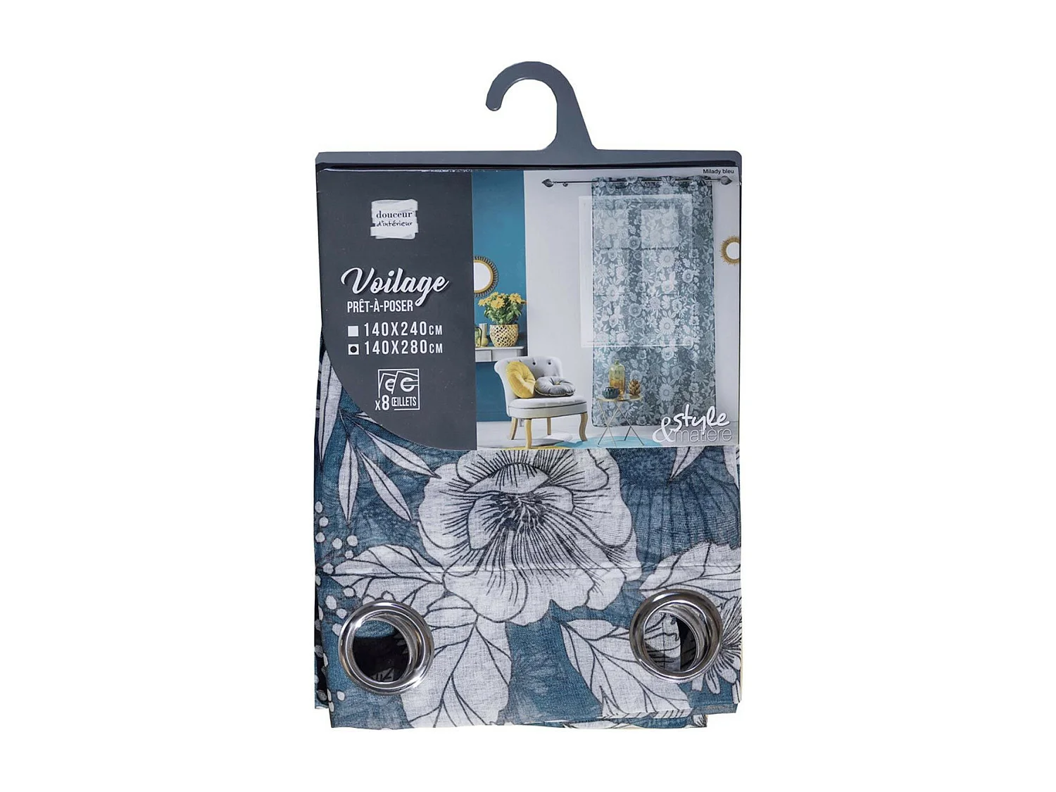 Rideau Voilage à Œillets "Milady" 140x280cm Bleu
