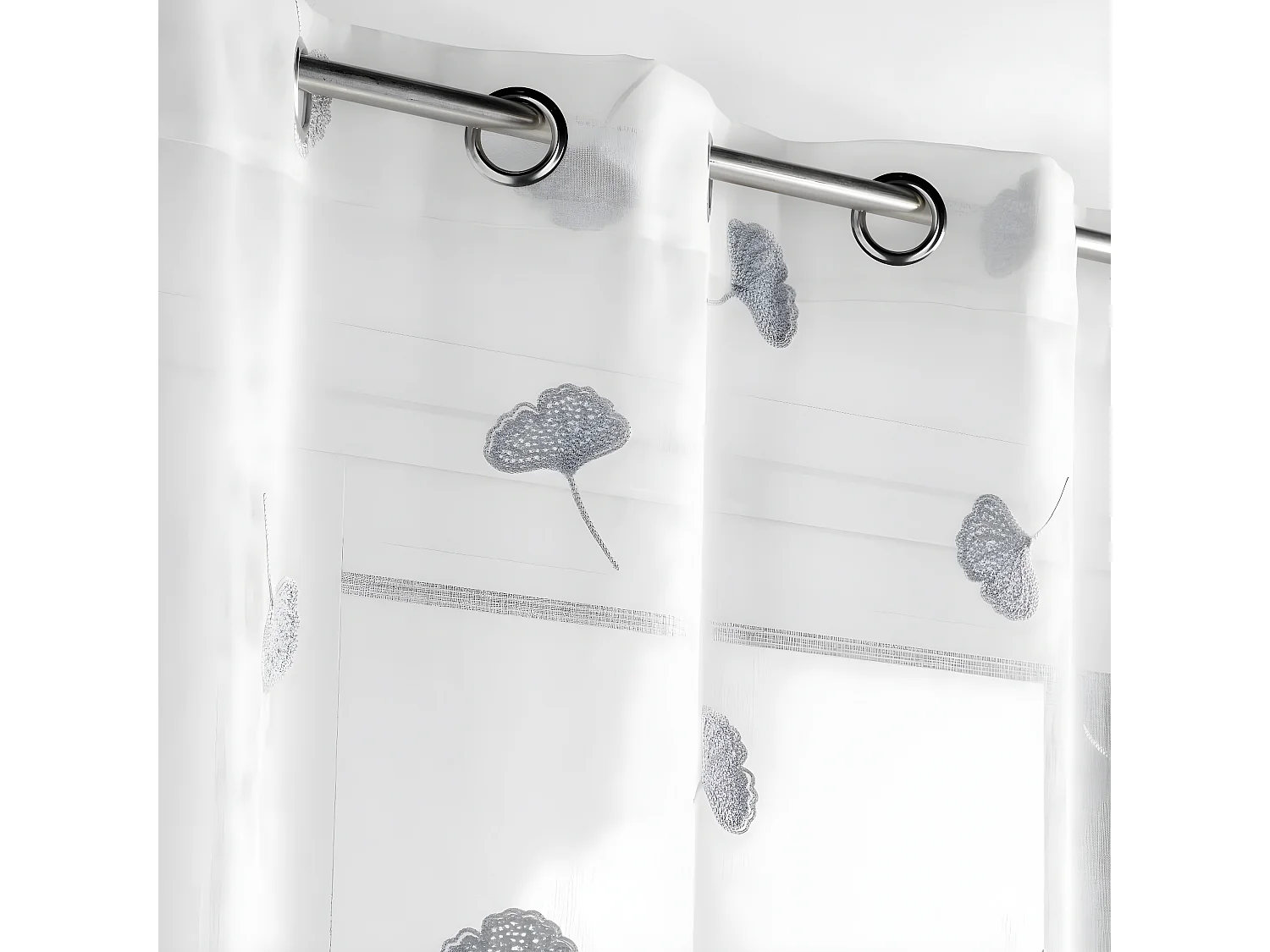 Rideau Voilage à Œillets "Ariella" 140x280cm Blanc & Gris