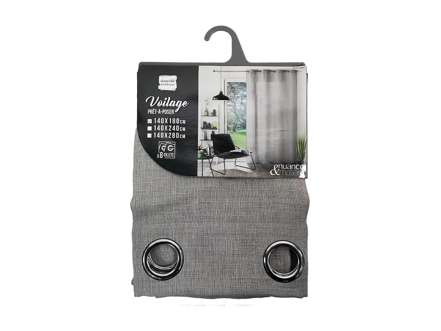 Rideau Voilage à Œillets "Soane" 140x180cm Gris