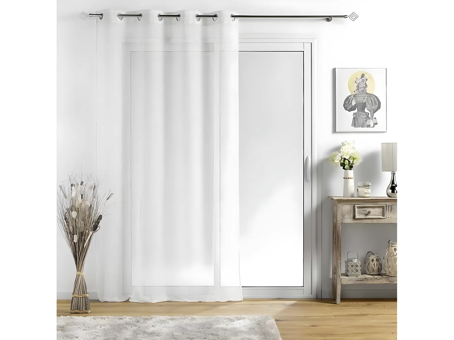 Rideau Voilage à Œillets "Sunline" 140x240cm Blanc & Or