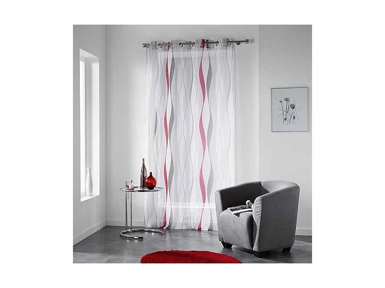 Rideau Voilage Imprimé "Ondulys" 140x240cm Rouge