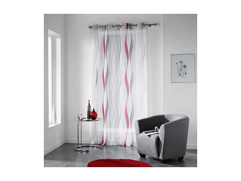 Rideau Voilage Imprimé "Ondulys" 140x240cm Rouge