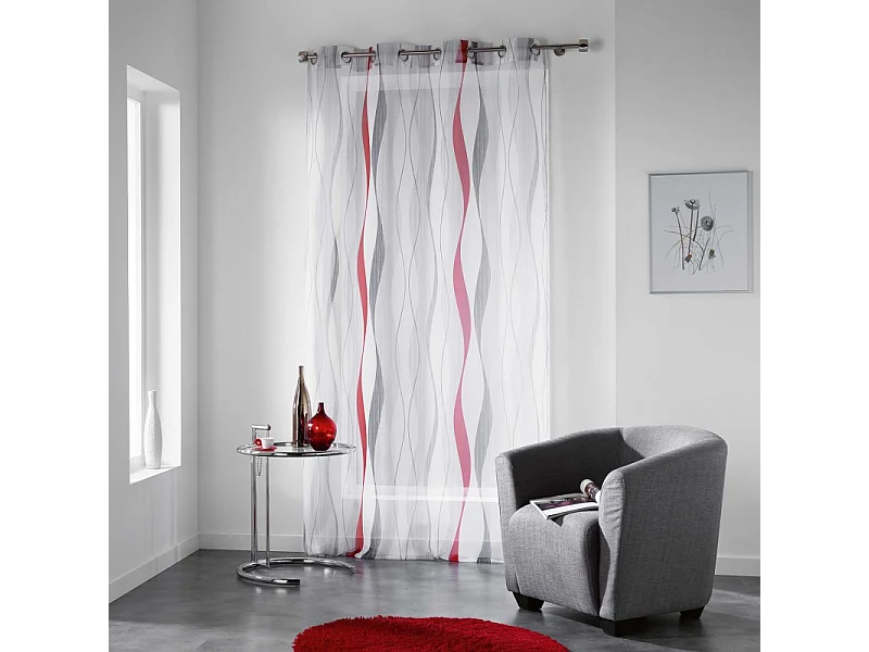 Rideau Voilage Imprimé "Ondulys" 140x280cm Gris