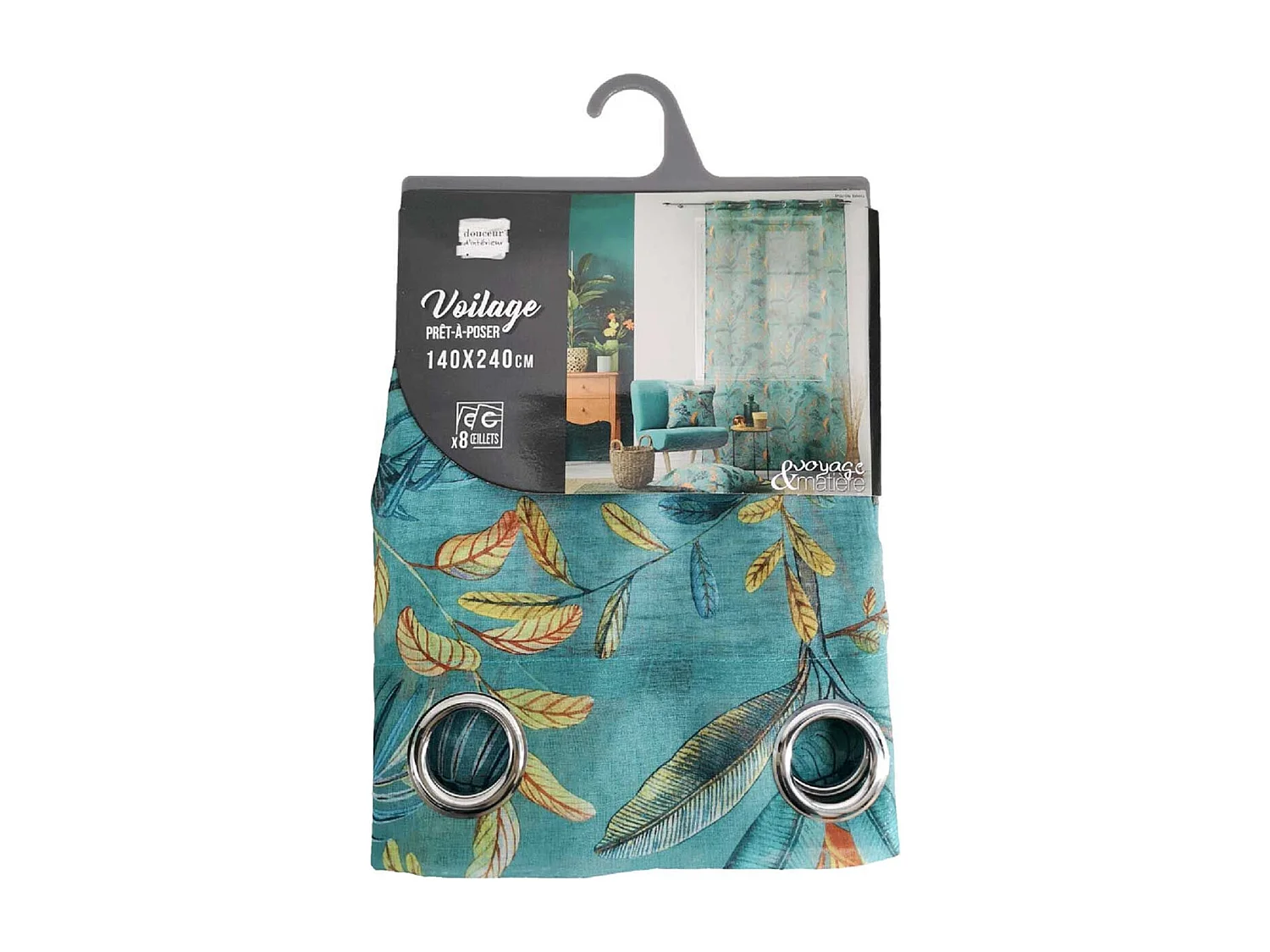 Rideau Voilage à Œillets "Panis" 140x240cm Bleu