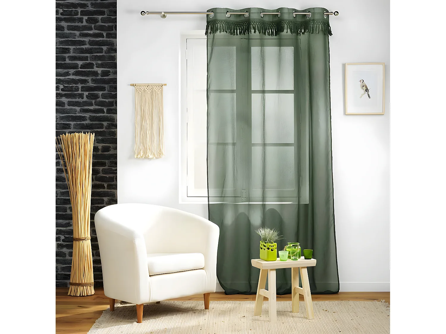 Rideau Voilage à Œillets "Zagora" 140x240cm Kaki