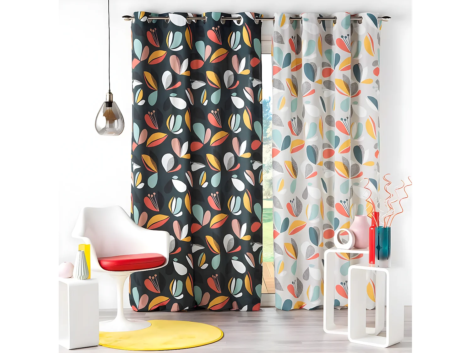 Rideau à Œillets Imprimé "Panaflore" 140x240cm Vert