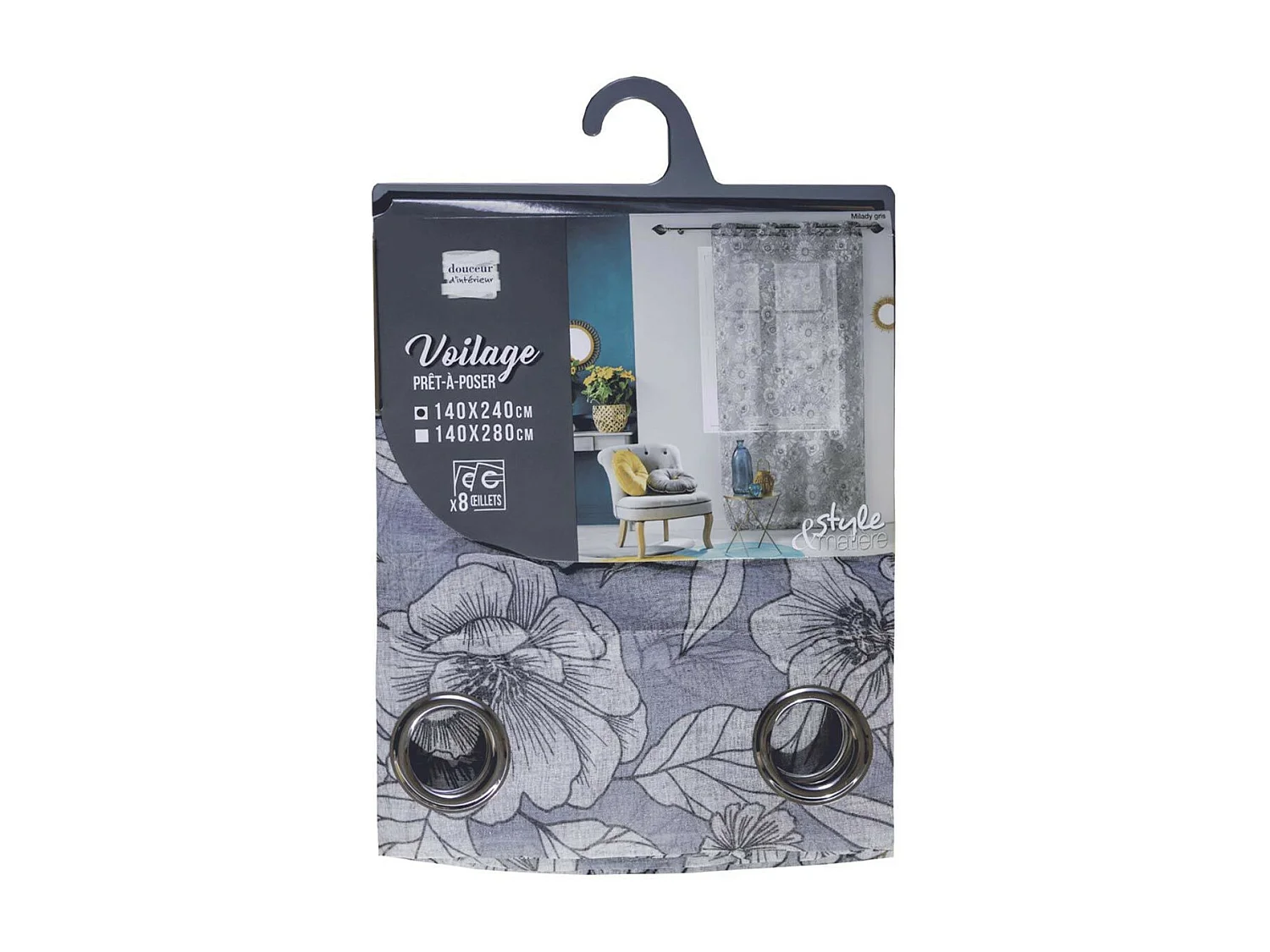 Rideau Voilage à Œillets "Milady" 140x240cm Gris