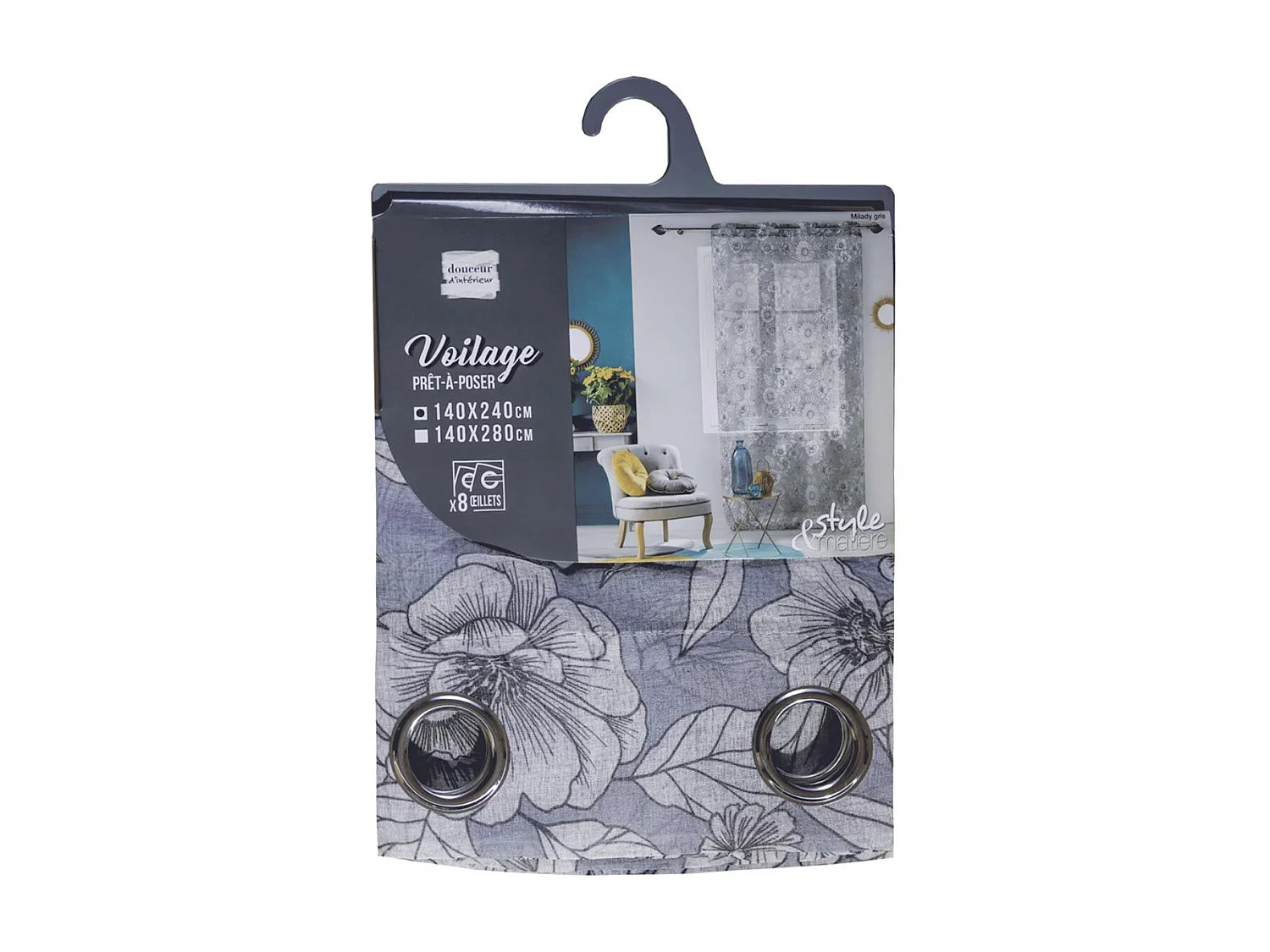 Rideau Voilage à Œillets "Milady" 140x240cm Gris