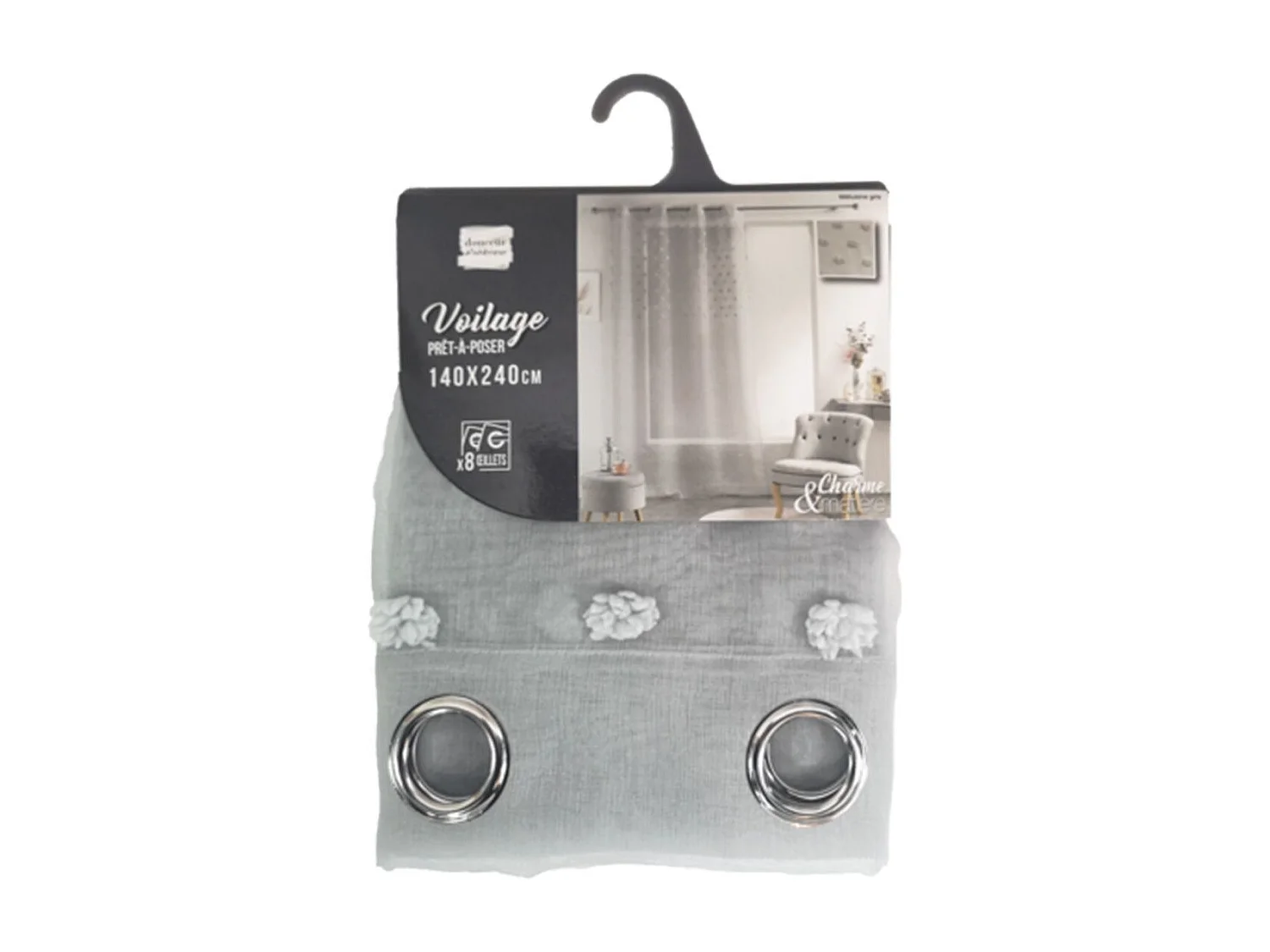 Rideau Voilage à Œillets "Mélusine" 140x240cm Gris