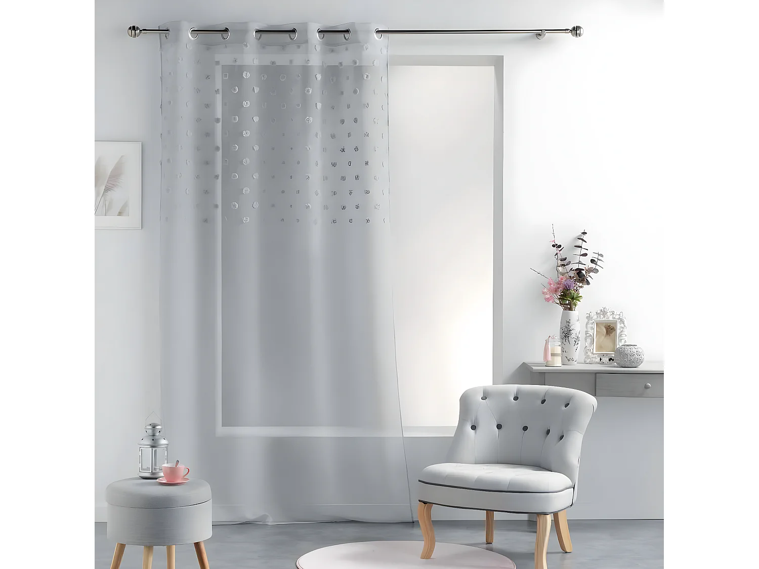 Rideau Voilage à Œillets "Mélusine" 140x240cm Gris