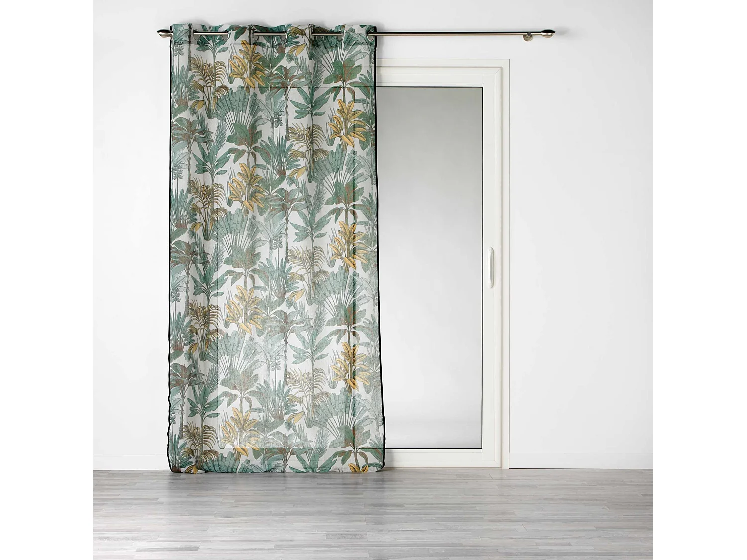 Visillo efecto lino estampado follaje