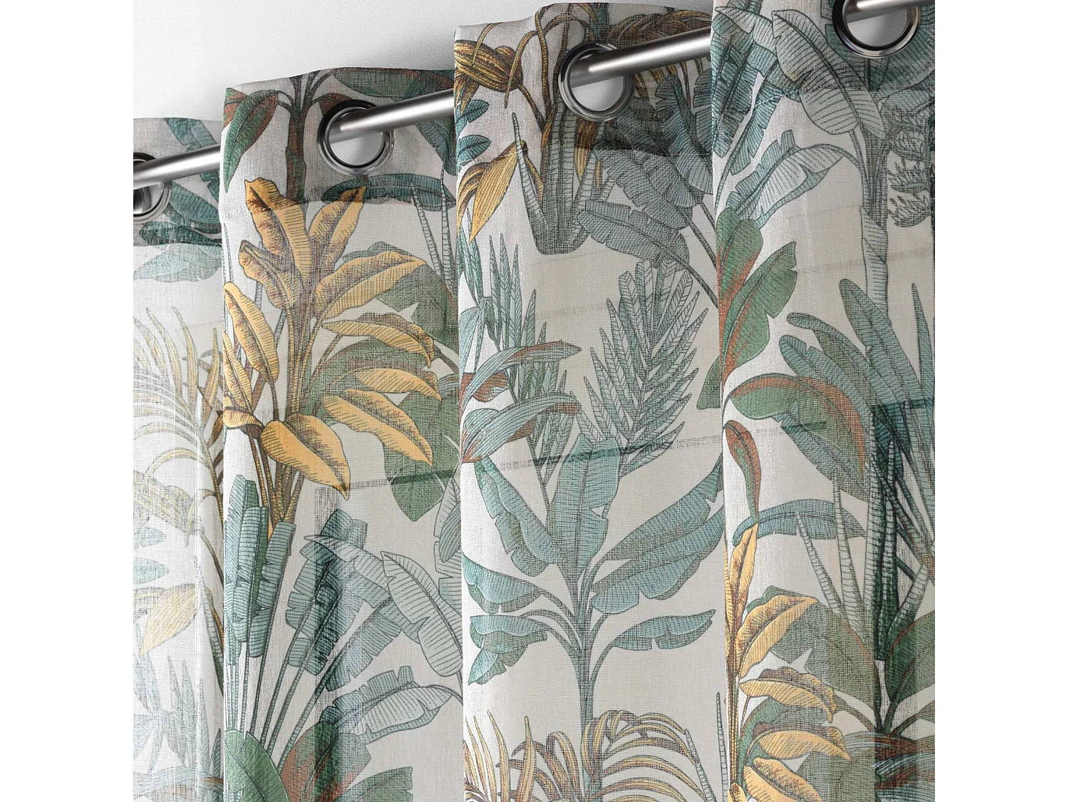 Visillo efecto lino estampado follaje