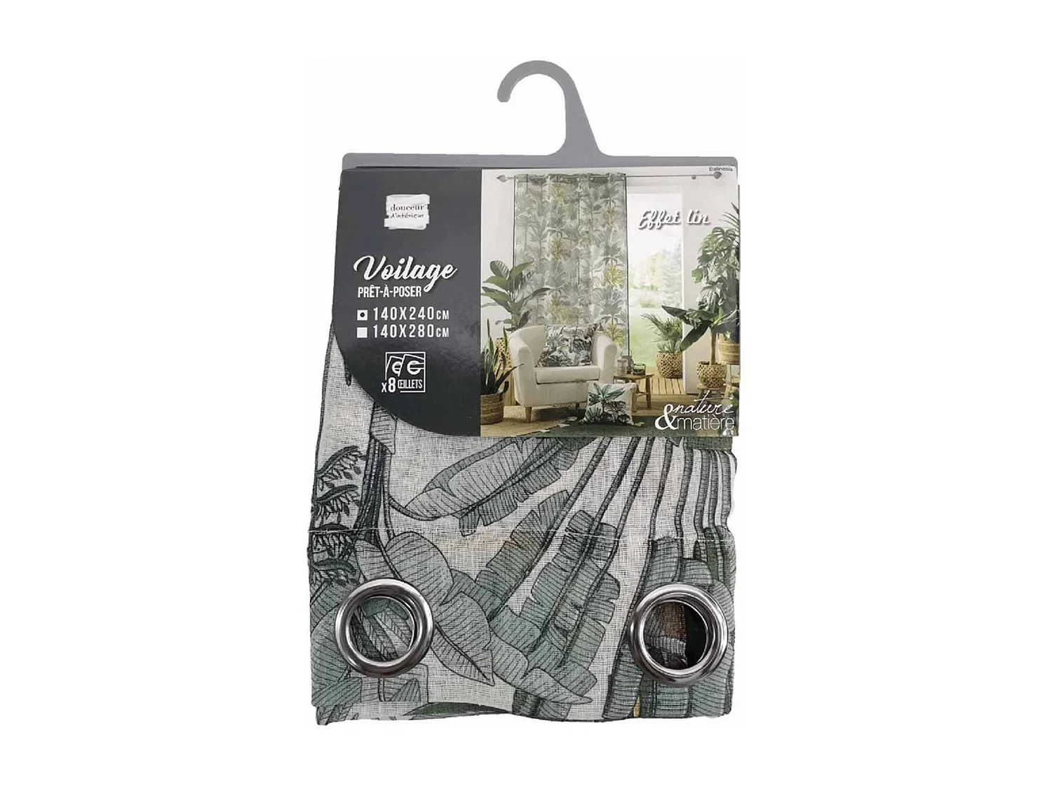 Visillo efecto lino estampado follaje