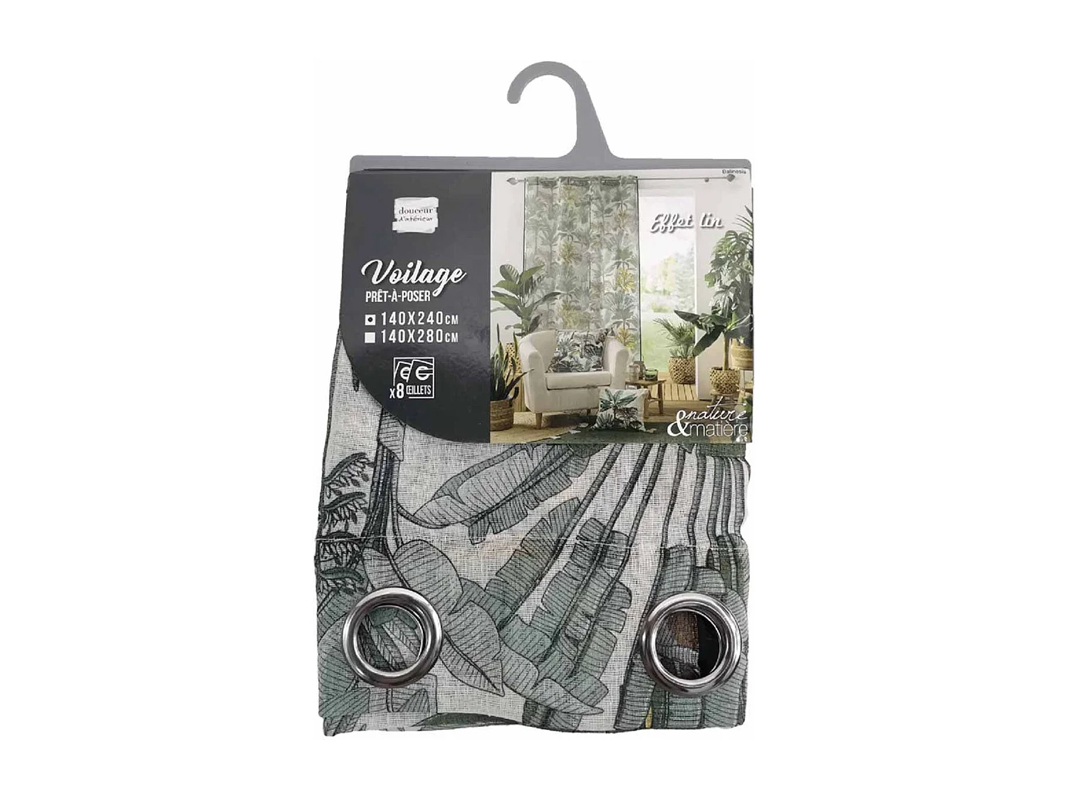 Visillo efecto lino estampado follaje