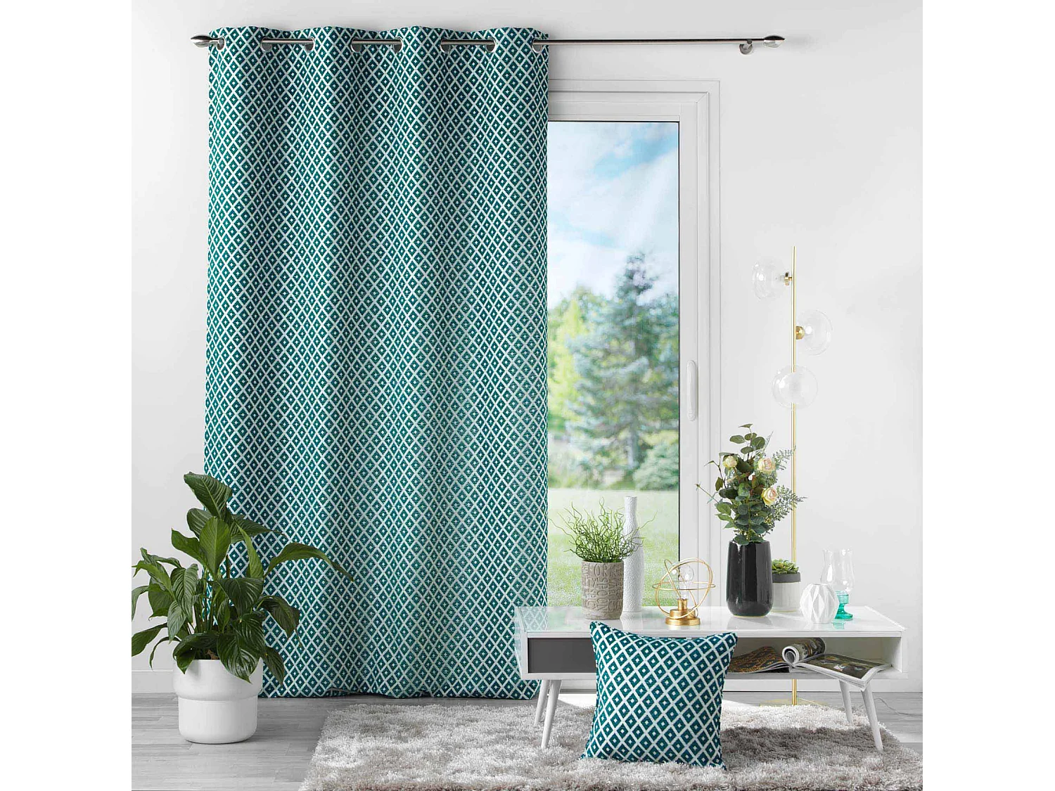 Jacquard-vorhang mit rautenmuste 140 x 260 cm