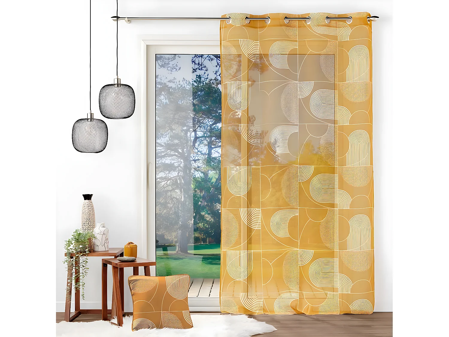 Rideau Voilage à Œillets "Esquisse" 140x240cm Camel