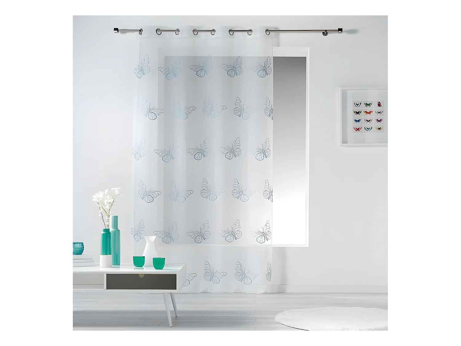 Rideau Voilage "Papillona" 140x240cm Bleu