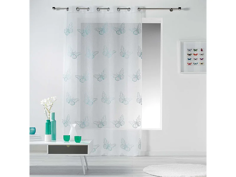 Rideau Voilage "Papillona" 140x240cm Bleu