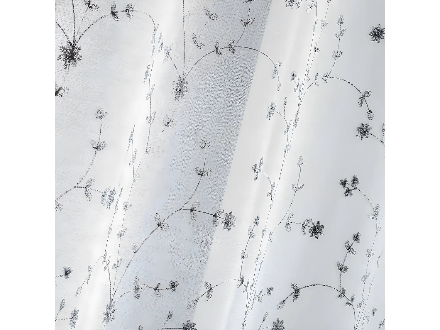 Rideau Voilage à Œillets "Petite Fleur" 140x240cm Blanc & Gris