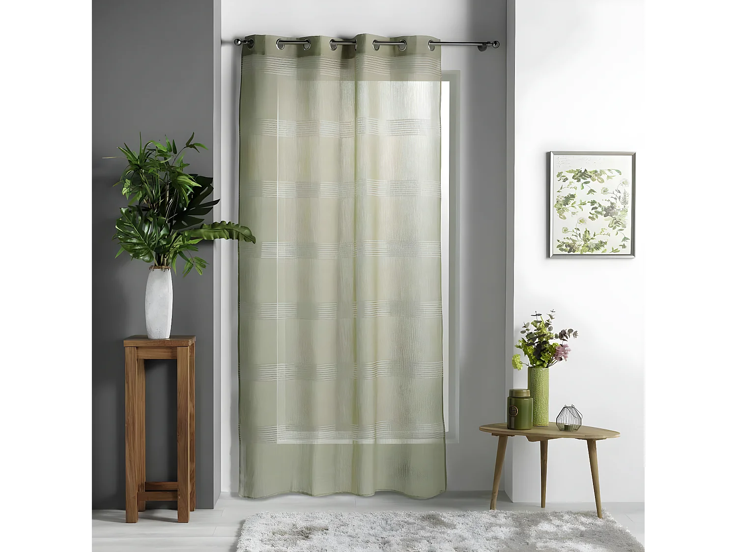 Rideau Voilage à Œillets "Ajourela" 140x240cm Kaki